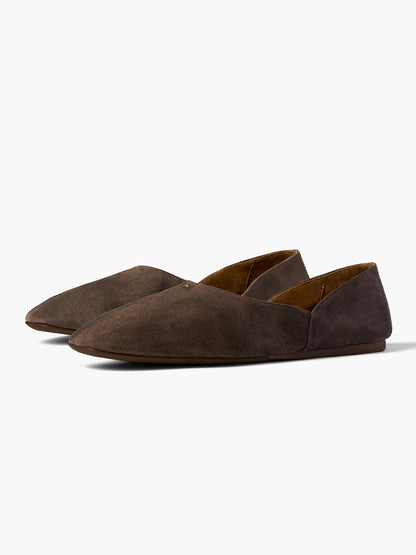 Slip-On Round-Toe Simple Ballet Flats - Brown Faux Suede