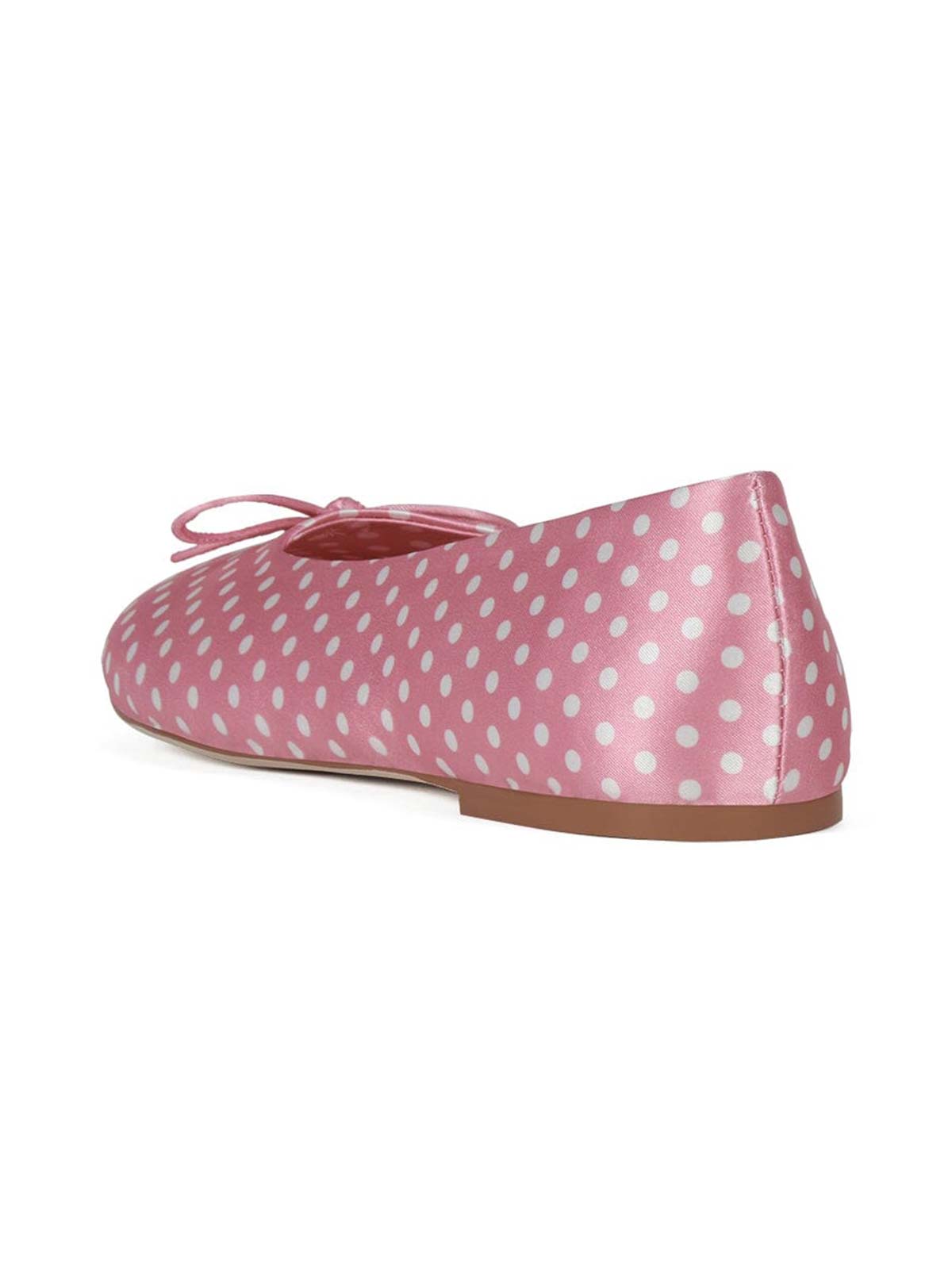 Pink Satin With White Spot Round-Toe Front Bow Slip-On Ballet Flats