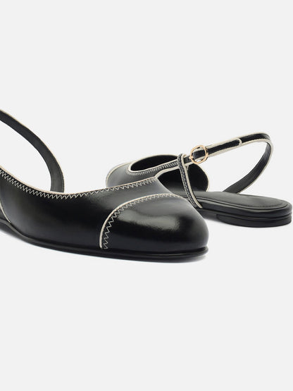 Black Round-Toe Buckle Back Strap Chic Slip-On Flats
