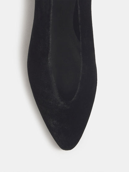 Black Velvet Pointed-Toe Slip-On Simple Ballet Flats