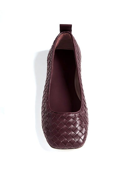 Mahogany Woven Vegan Leather Square-Toe Classic Slip-On Ballet Flats