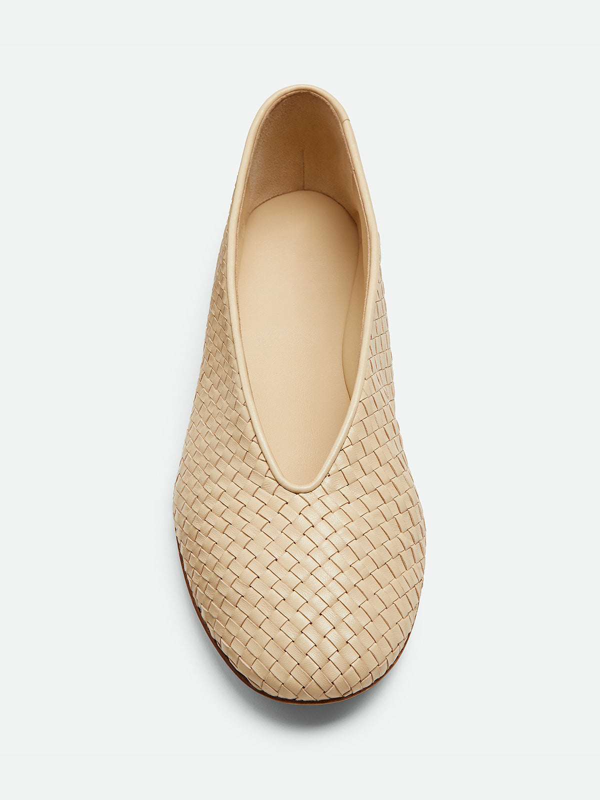 Beige Woven Vegan Leather Round-Toe Slip-On Ballet Flats