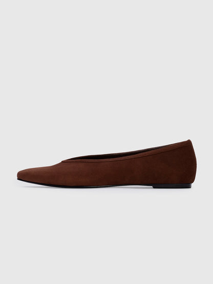Brown Faux Suede Square-Toe Sleek Chic Ballet Flats