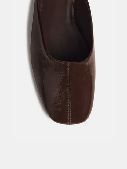 Patent Coffee Square-Toe Backless Slip-On Flat Mules