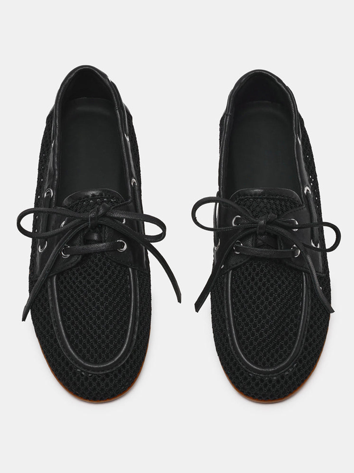 Black Mesh Round-Toe Classic Lace-Up Slip-On Flats