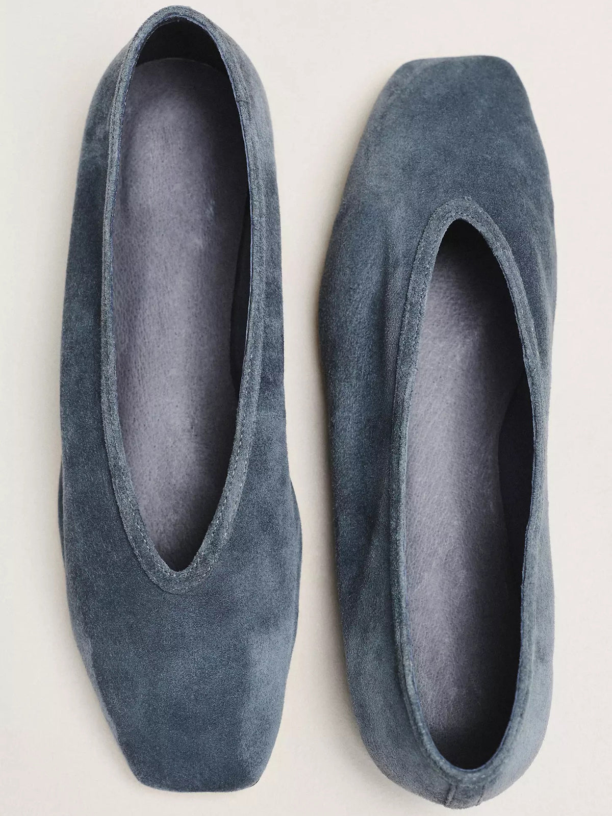 Teal Faux Suede Square-Toe Simple Slip-On Ballet Flats