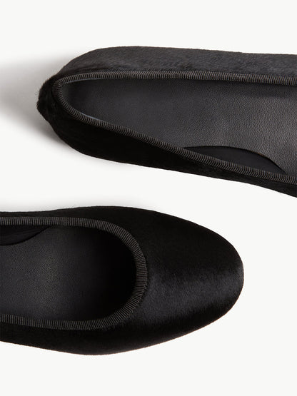 Slip-On Round-Toe Chic Simple Ballet Flats - Black Pony Hair Vegan Leather