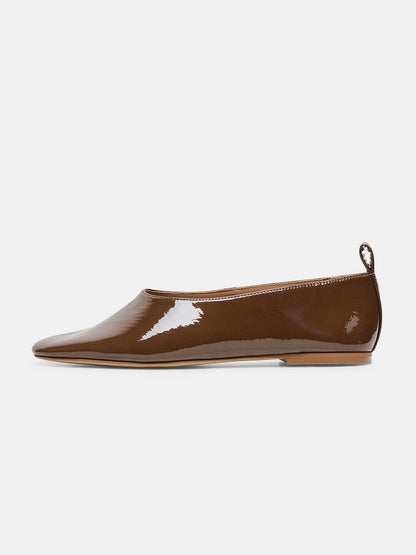 Patent Brown Square-Toe Slip-On Simple Flats