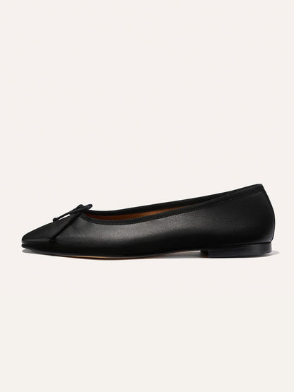Front Bow Square-Toe Slip-On Chic Ballet Flats - Black Vegan Leather