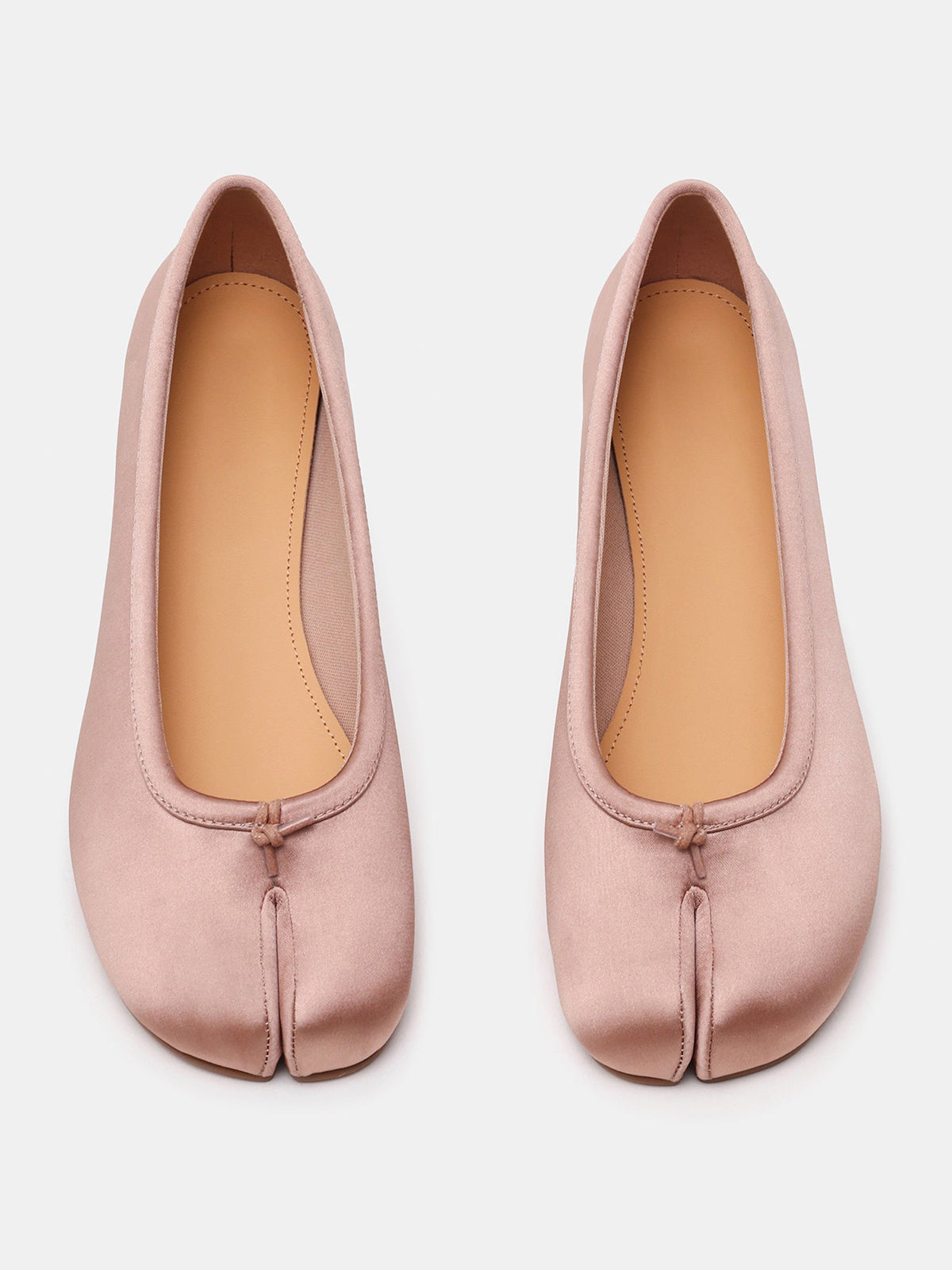 Pink Satin Split-Toe Slip-On Ballet Flats