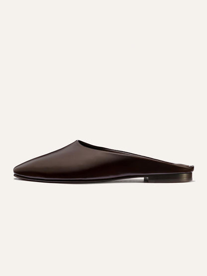 Backless Square-Toe Slip-On Chic Flats - Coffee