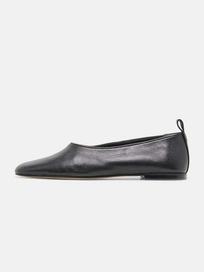 Black Square-Toe Slip-On Simple Flats