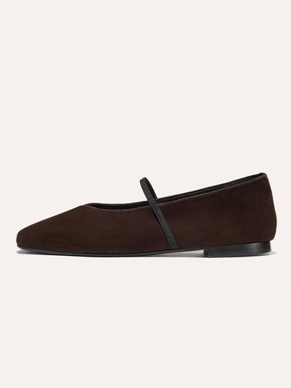 Mary Jane Square-Toe Slip-On Chic Ballet Flats - Chocolate Faux Suede