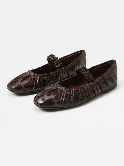 Leopard Pattern Square-Toe Elastic Mary Jane Classic Ballet Flats