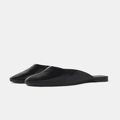 Slip-On Square-Toe Backless Mules Flats - Patent Black