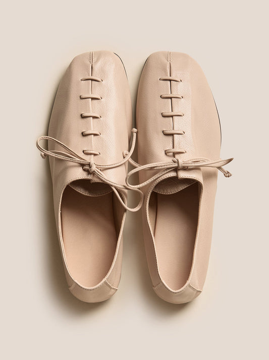 Beige Square-Toe Chic Slip-On Flats With Lace-Up