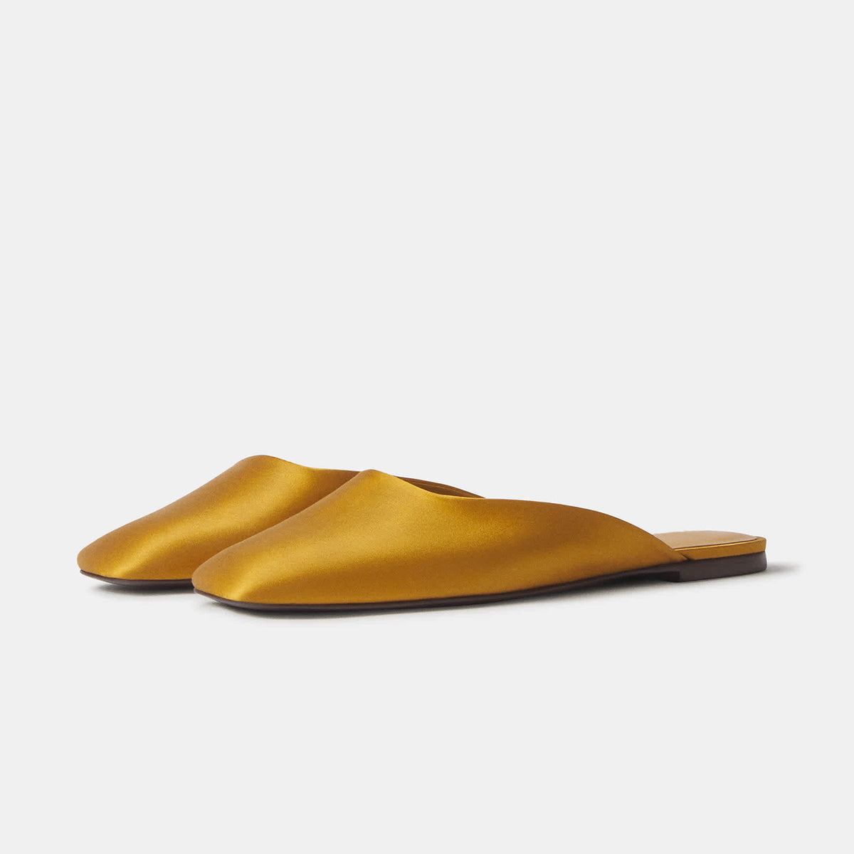 Slip-On Square-Toe Backless Mules Flats - Honey Satin