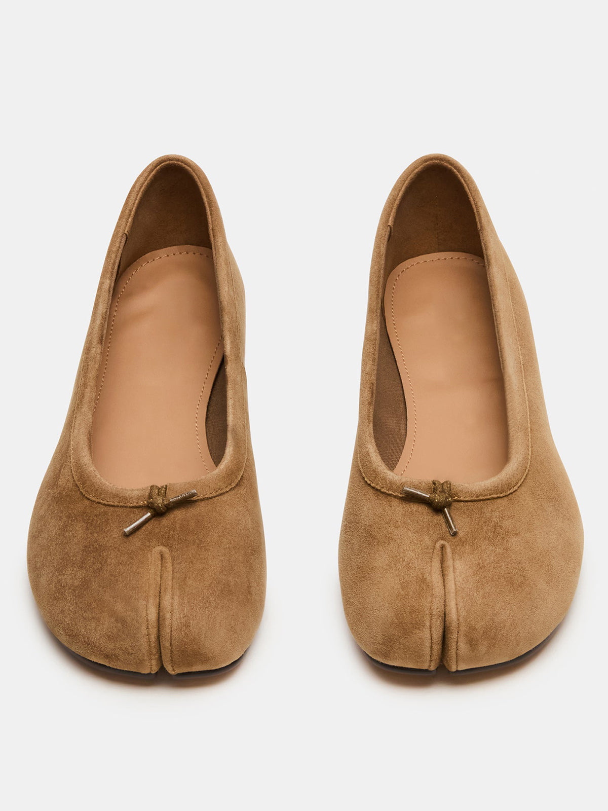 Brown Faux Suede Split-Toe Slip-On Ballet Flats