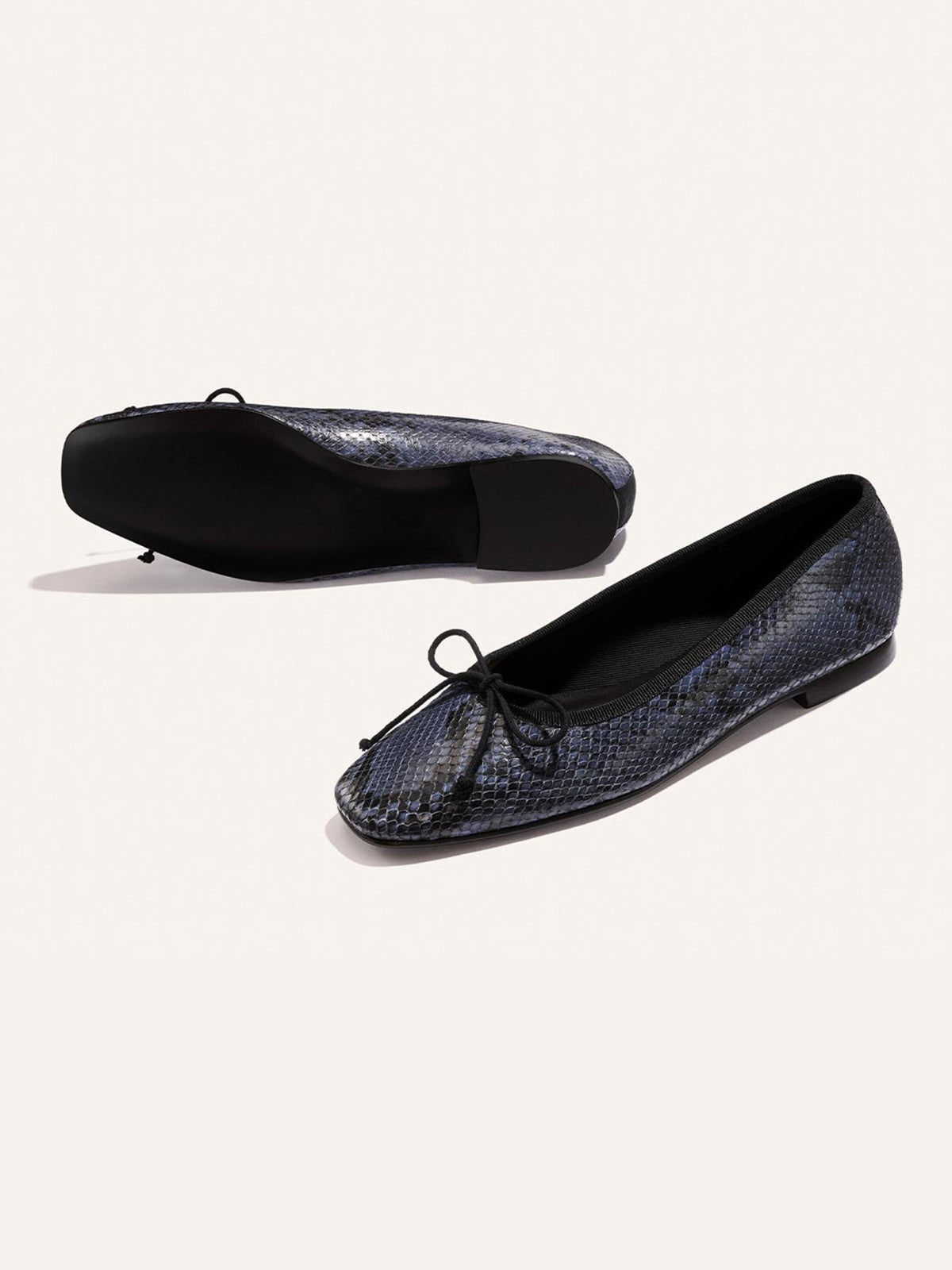 Front Bow Square-Toe Slip-On Chic Ballet Flats - Snakeskin Pattern