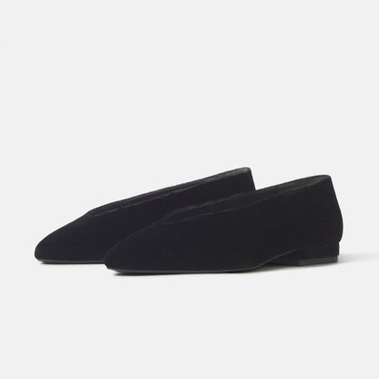 Chic Slip-On Pointed-Toe Simple Ballet Flats - Black Velvet