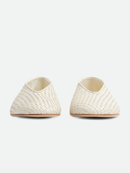 Ivory Woven Vegan Leather Round-Toe Slip-On Ballet Flats