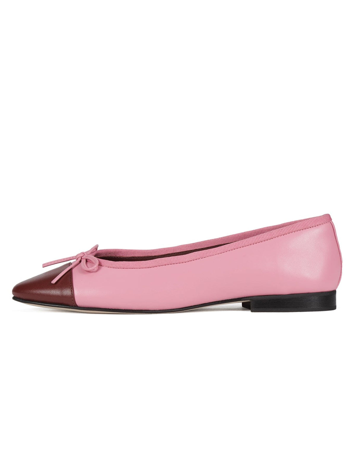Pink and Wine Red Round-Toe Front Bow Slip-On Ballet Flats