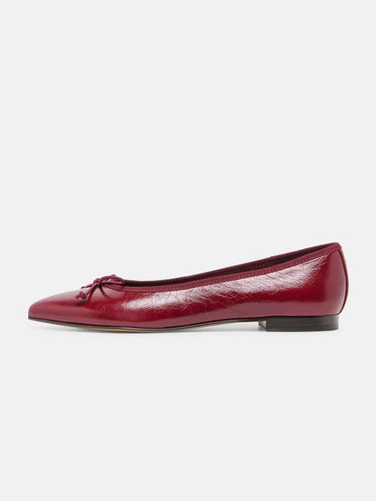 Burgundy Pointed-Toe Front Bow Slip-On Chic Flats