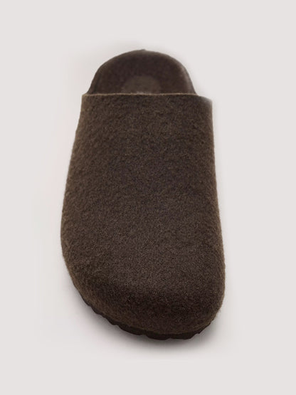 Brown Plush Square-Toe Backless Simple Flats Slippers