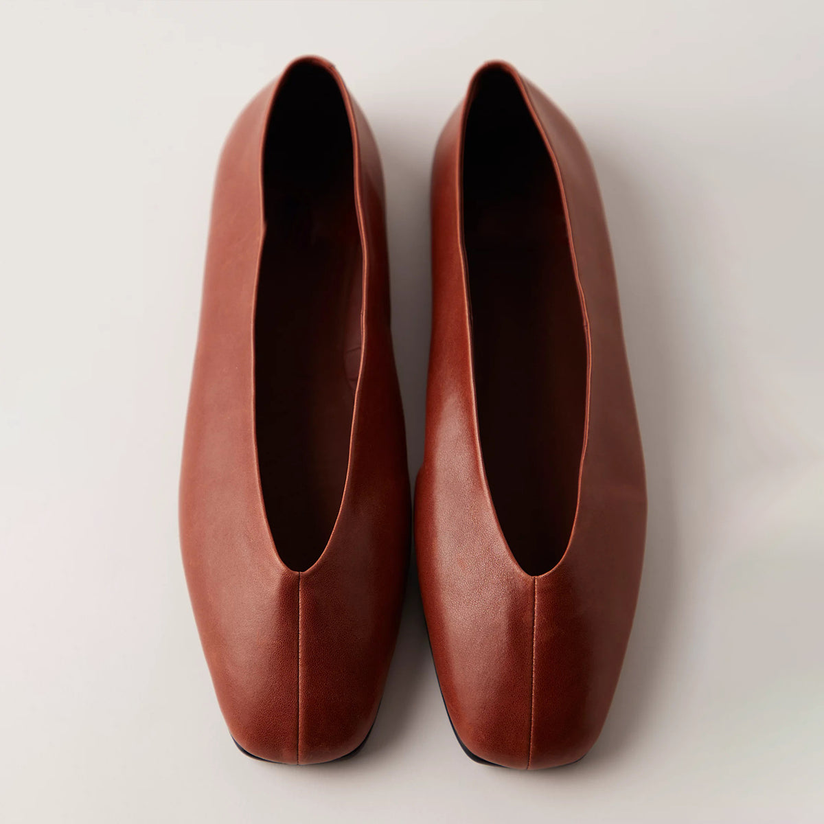 Vegan Leather Square-Toe Slip-On Ballet Flats - Dark Tan