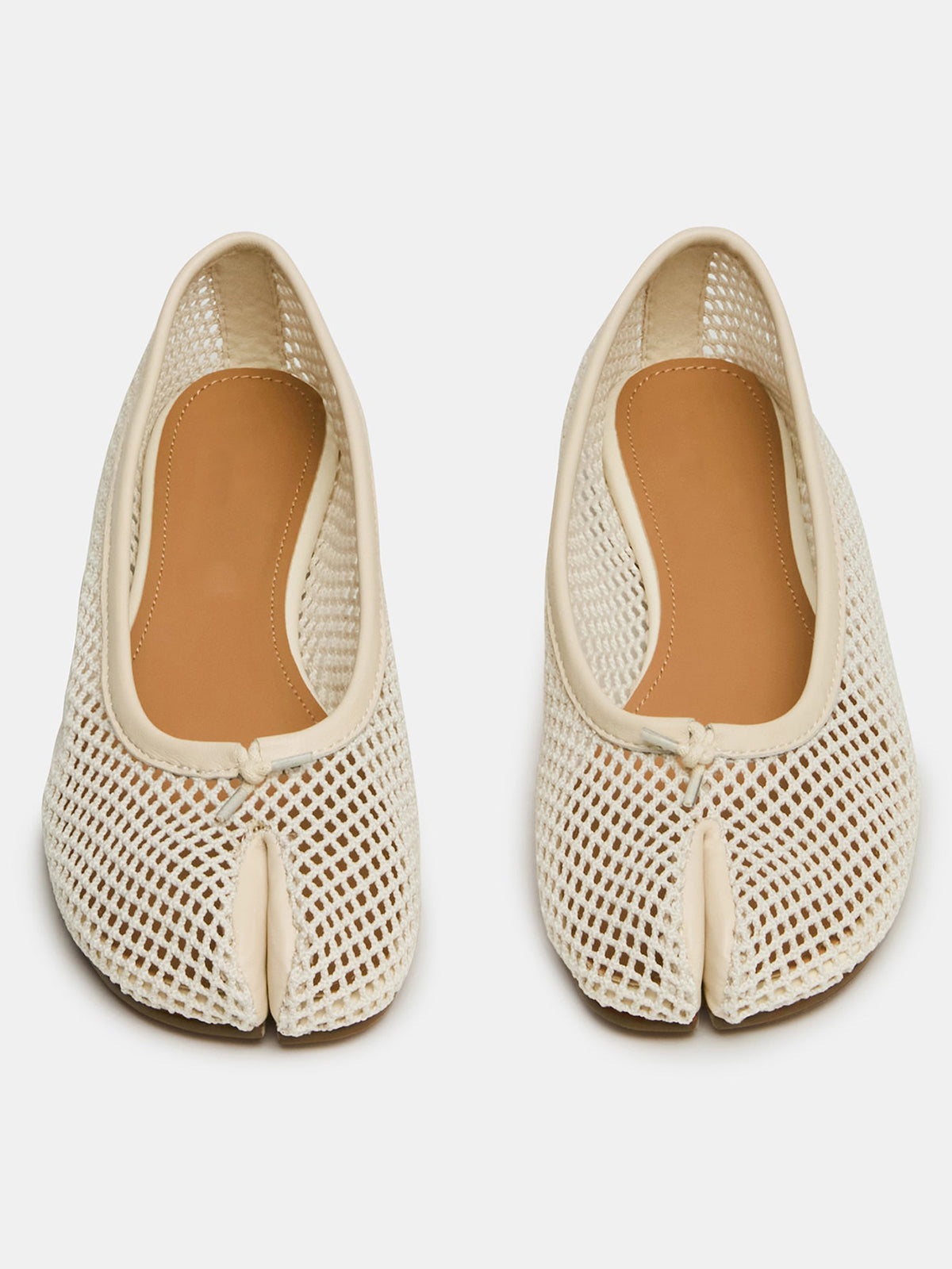 Bone Mesh Split-Toe Slip-On Ballet Flats