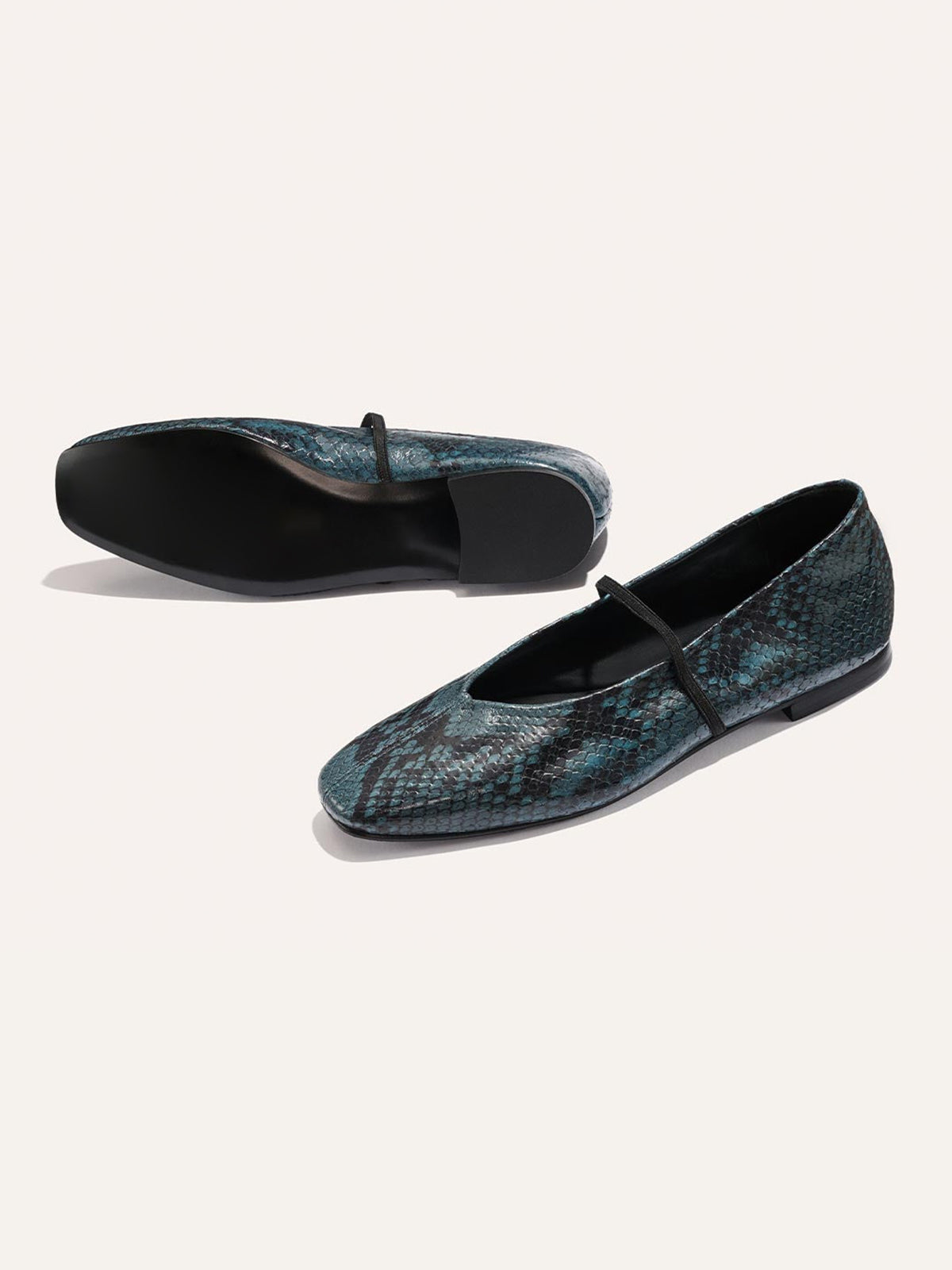 Mary Jane Square-Toe Slip-On Chic Ballet Flats - Aqua Snakeskin Pattern