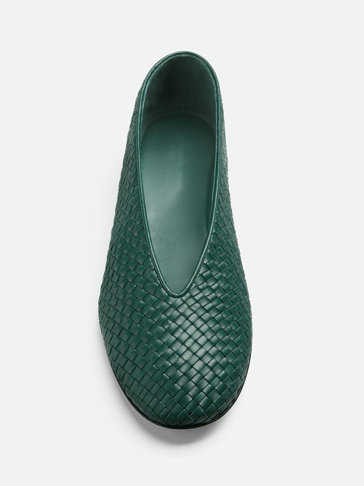 Green Woven Vegan Leather Round-Toe Slip-On Ballet Flats