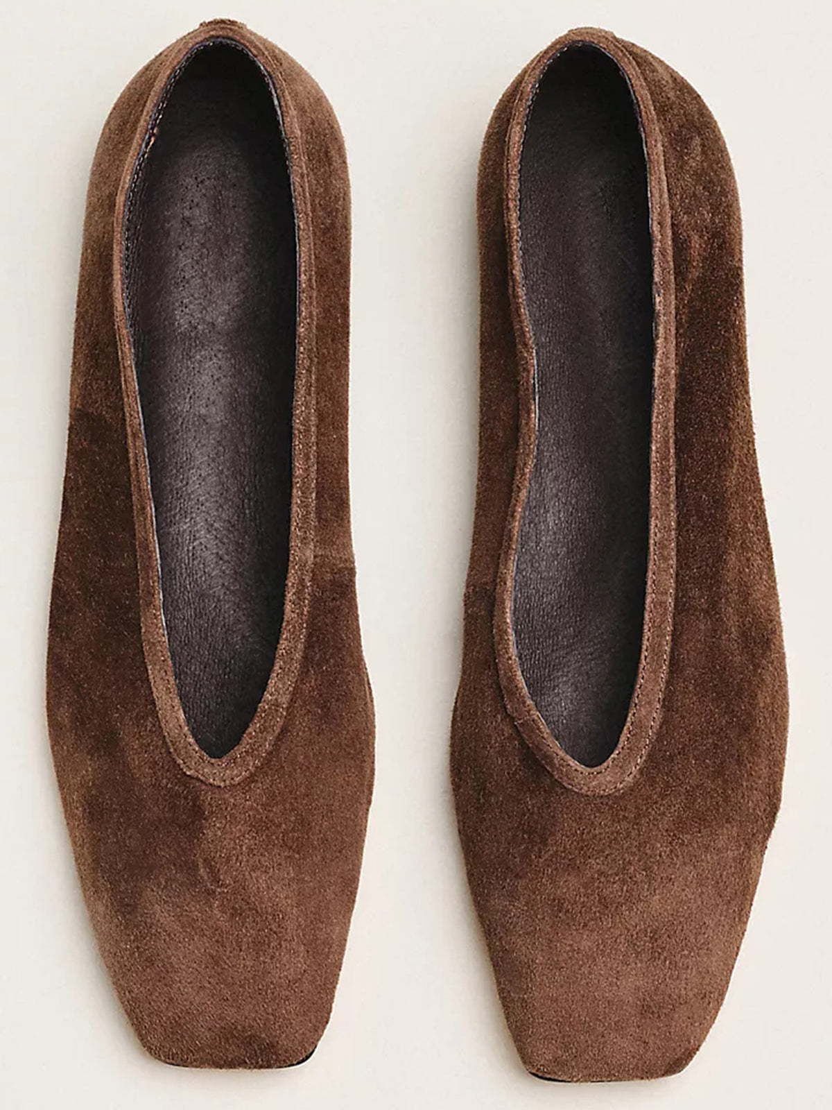 Coffee Faux Suede Square-Toe Simple Slip-On Ballet Flats