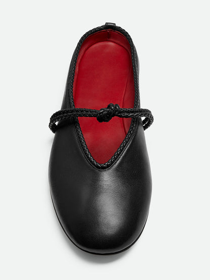 Black Round-Toe Middle Strap Backless Slip-On Flats