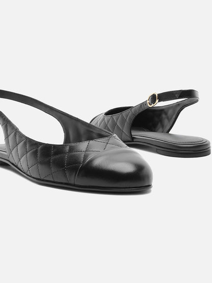 Black Round-Toe Buckle Slingback Chic Slip-On Flats