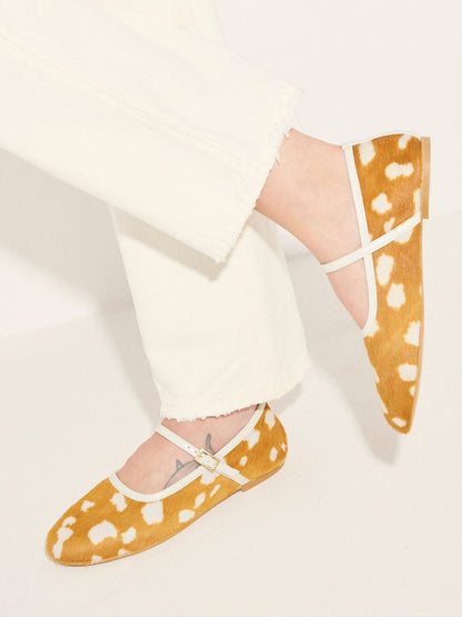 Chic Square-Toe Mary Jane Slip-On Ballet Flats - Deer Pattern