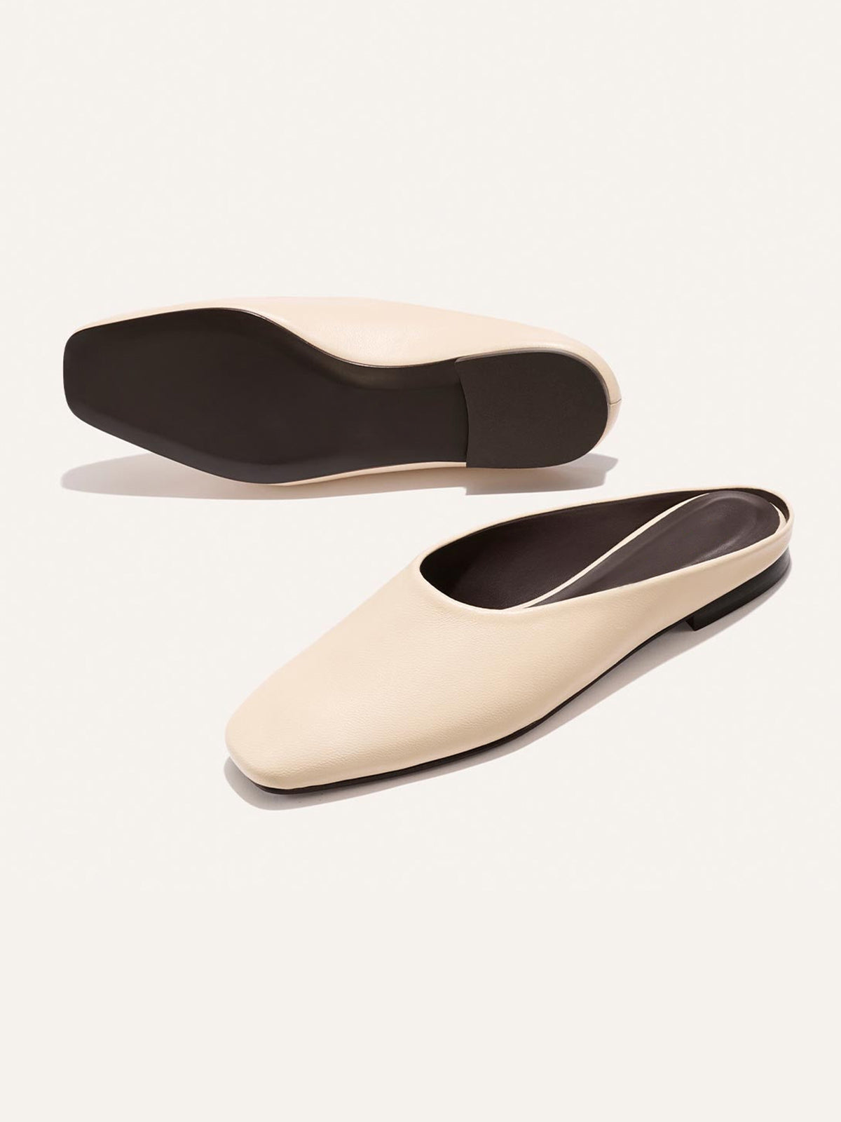 Backless Square-Toe Slip-On Chic Flats - Bone