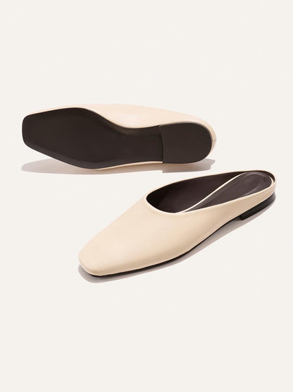 Backless Square-Toe Slip-On Chic Flats - Bone