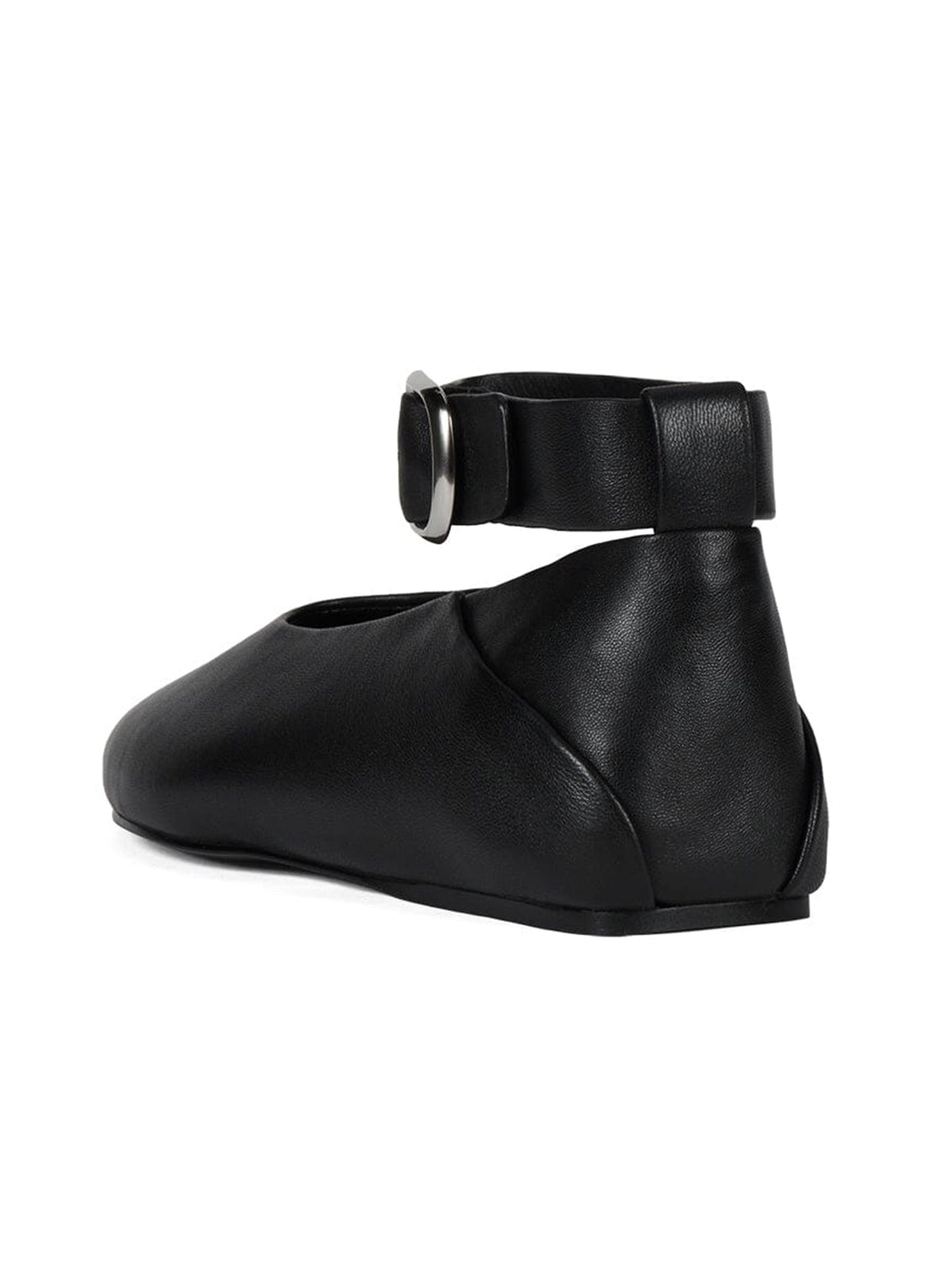 Black Pointed-Toe Wide Ankle Strap With Buckle Flats