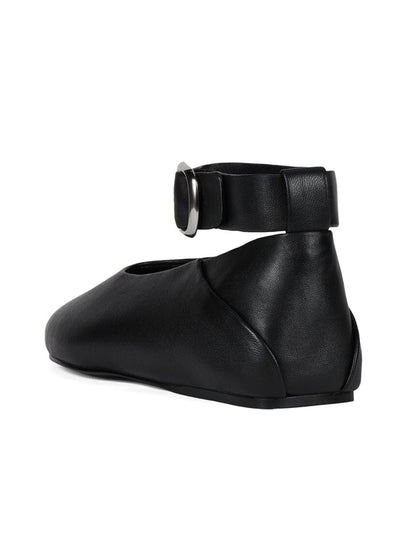 Black Pointed-Toe Wide Ankle Strap With Buckle Flats