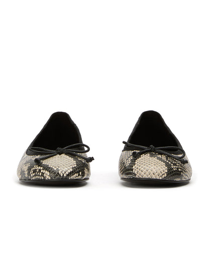 Round-Toe Chic Front Bow Slip-On Ballet Simple Flats - Snakeskin Pattern
