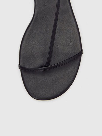 Black Square-Toe Back And Ankle Strap Flats Sandals