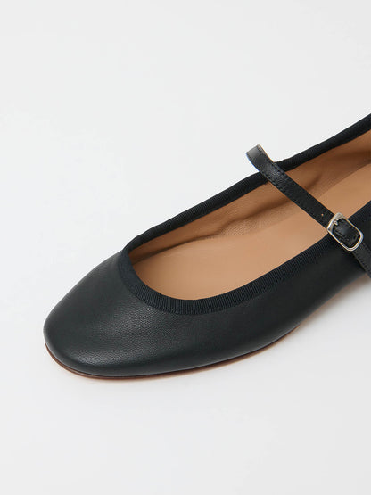 Black Round-Toe Mary Jane With Buckle Chic Ballet Flats