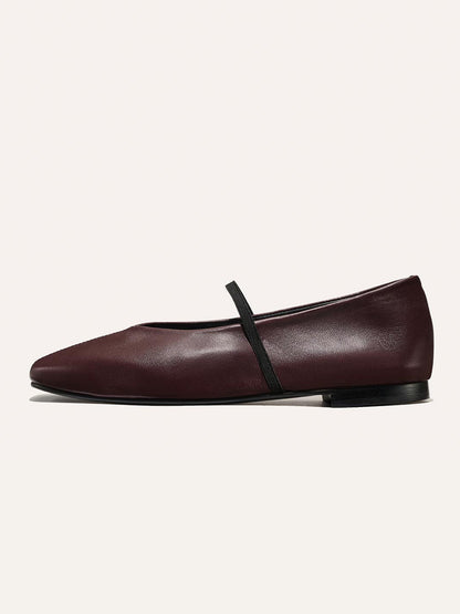 Mary Jane Square-Toe Slip-On Chic Ballet Flats - Burgundy