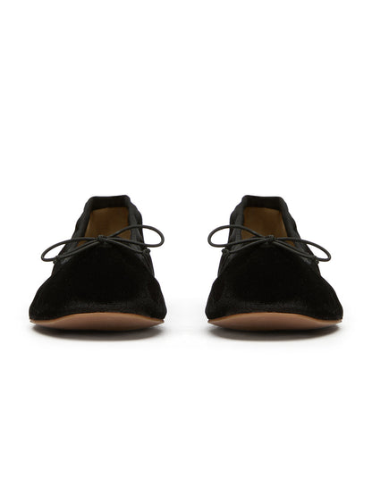 Black Velvet Round-Toe Chic Front Bow Slip-On Ballet Simple Flats