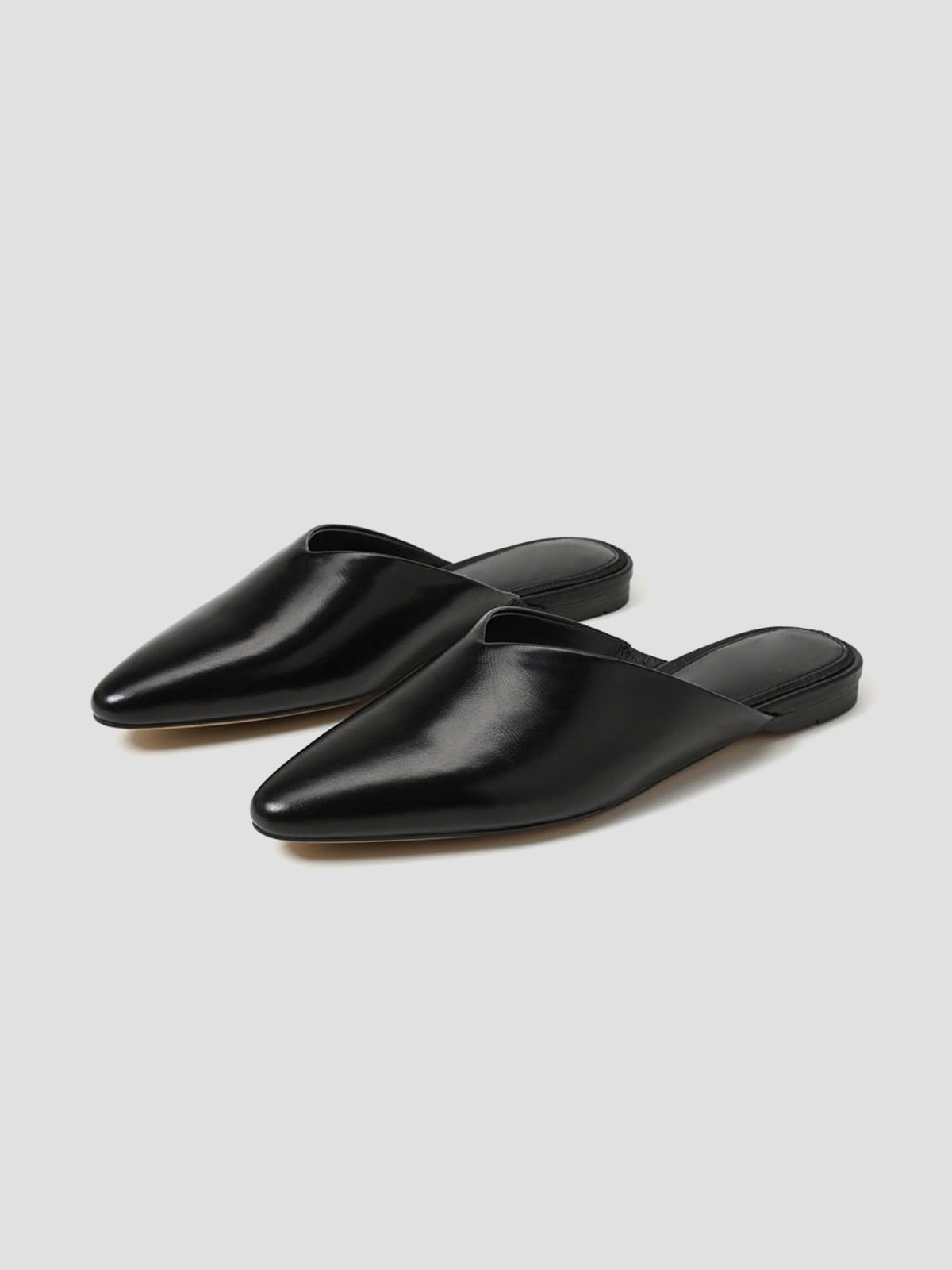 Black Almond-Toe Backless Simple Slip-On Flats
