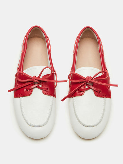 Bone Round-Toe Classic Lace-Up Slip-On Flats