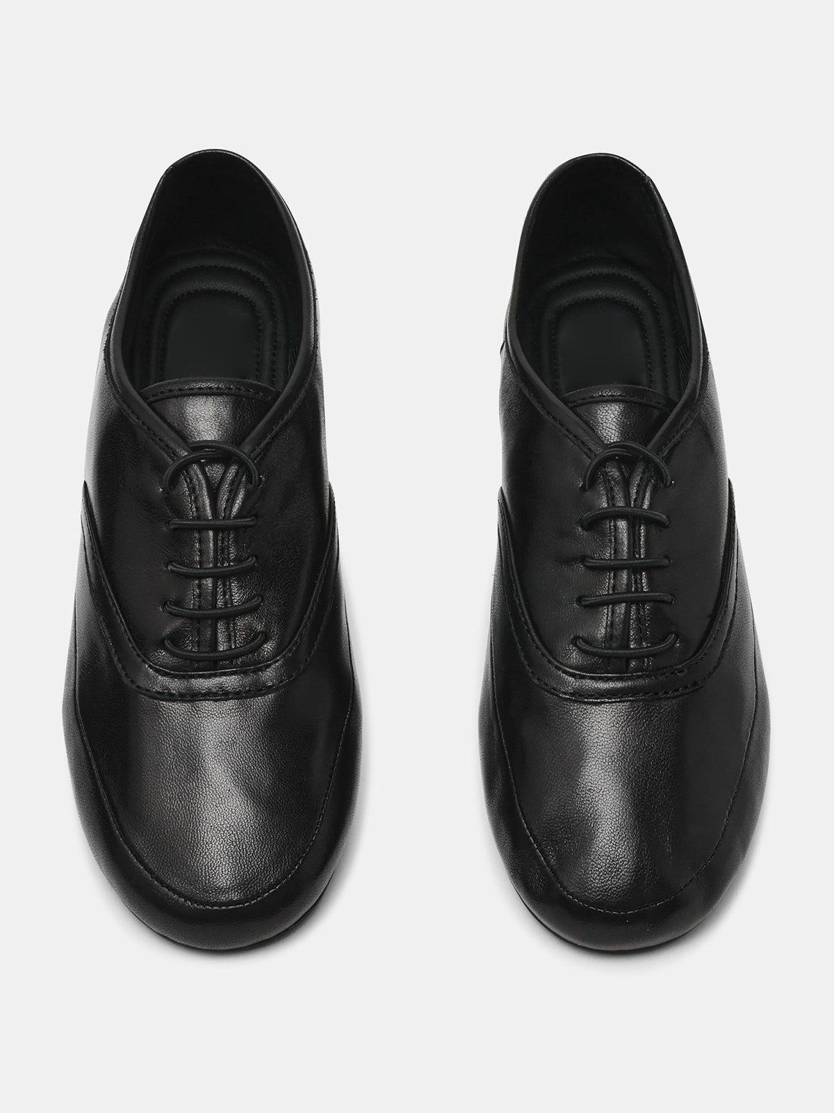 Black Round-Toe Lace-Up Slip-On Chic Flats