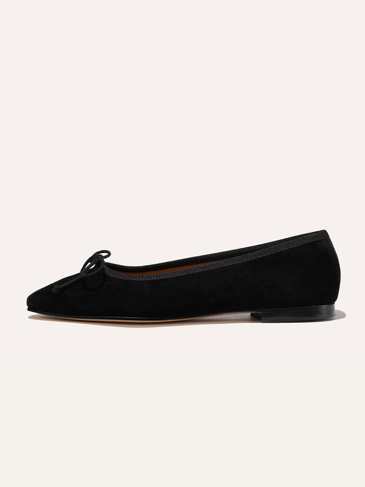 Front Bow Square-Toe Slip-On Chic Ballet Flats - Black Faux Suede