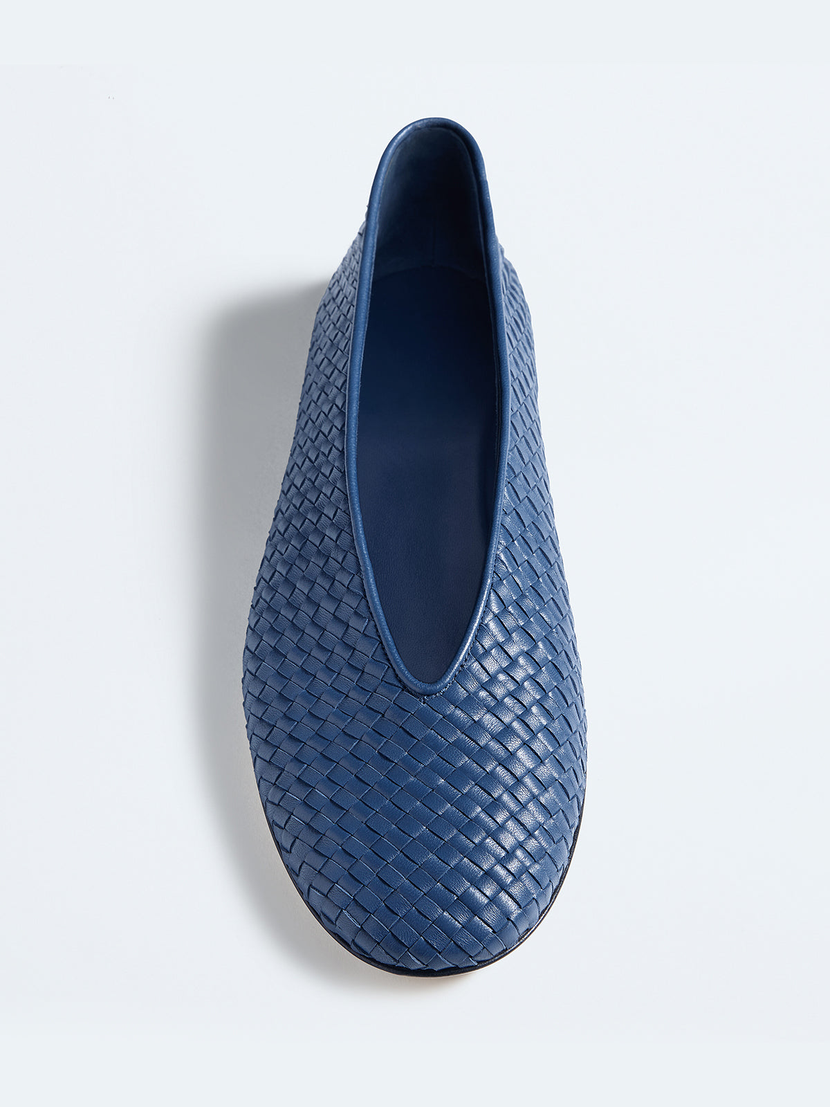 Blue Woven Vegan Leather Round-Toe Slip-On Ballet Flats